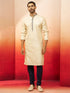 Men's Cream Embroidered Kurta with Navy Blue Churidar